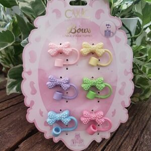 Colorful Bow Straw Toppers Set of 6